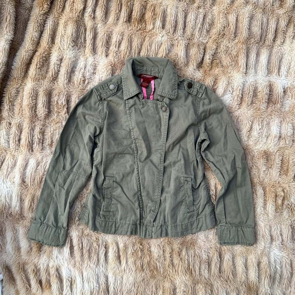 Arizona Jean Co Girls Y2K Olive Green Military Utility Jacket Size S 6/7 Cotton
